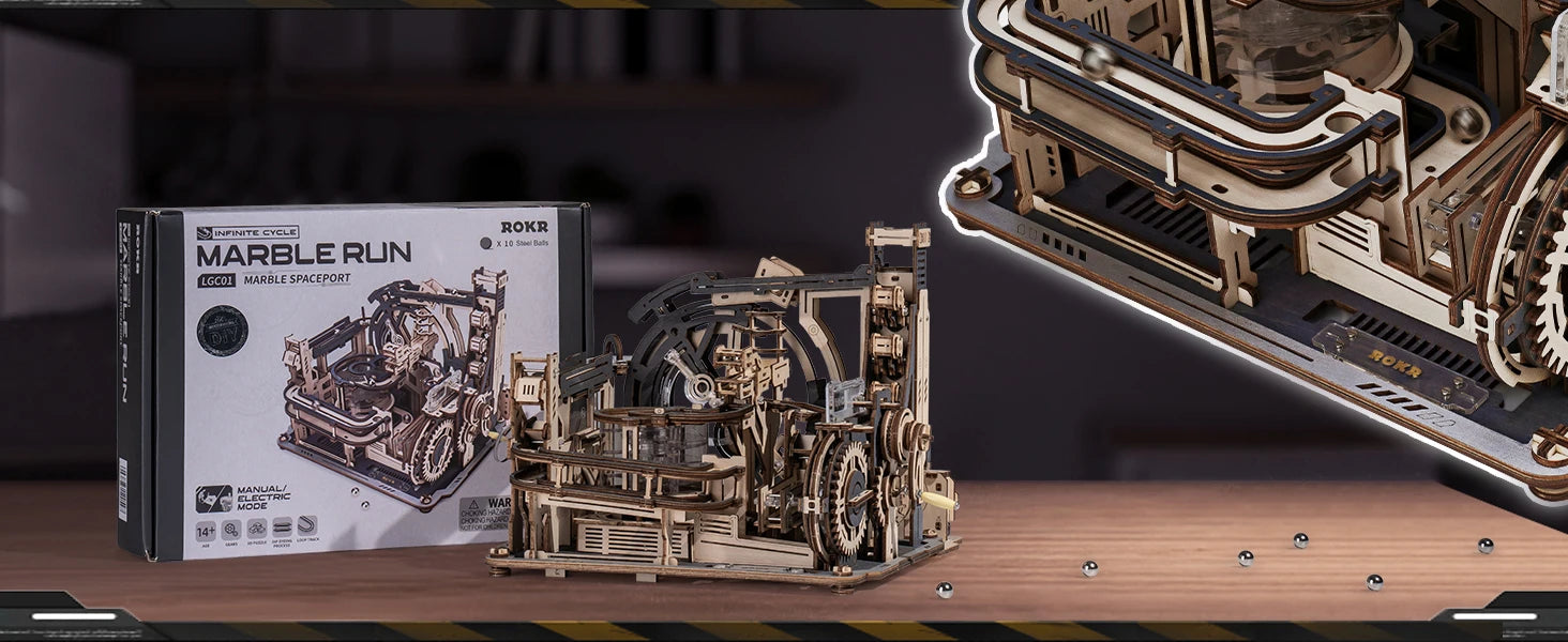 Electric Marble Spaceport Puzzle – 3D Wooden Engineering Kit for Creative Minds