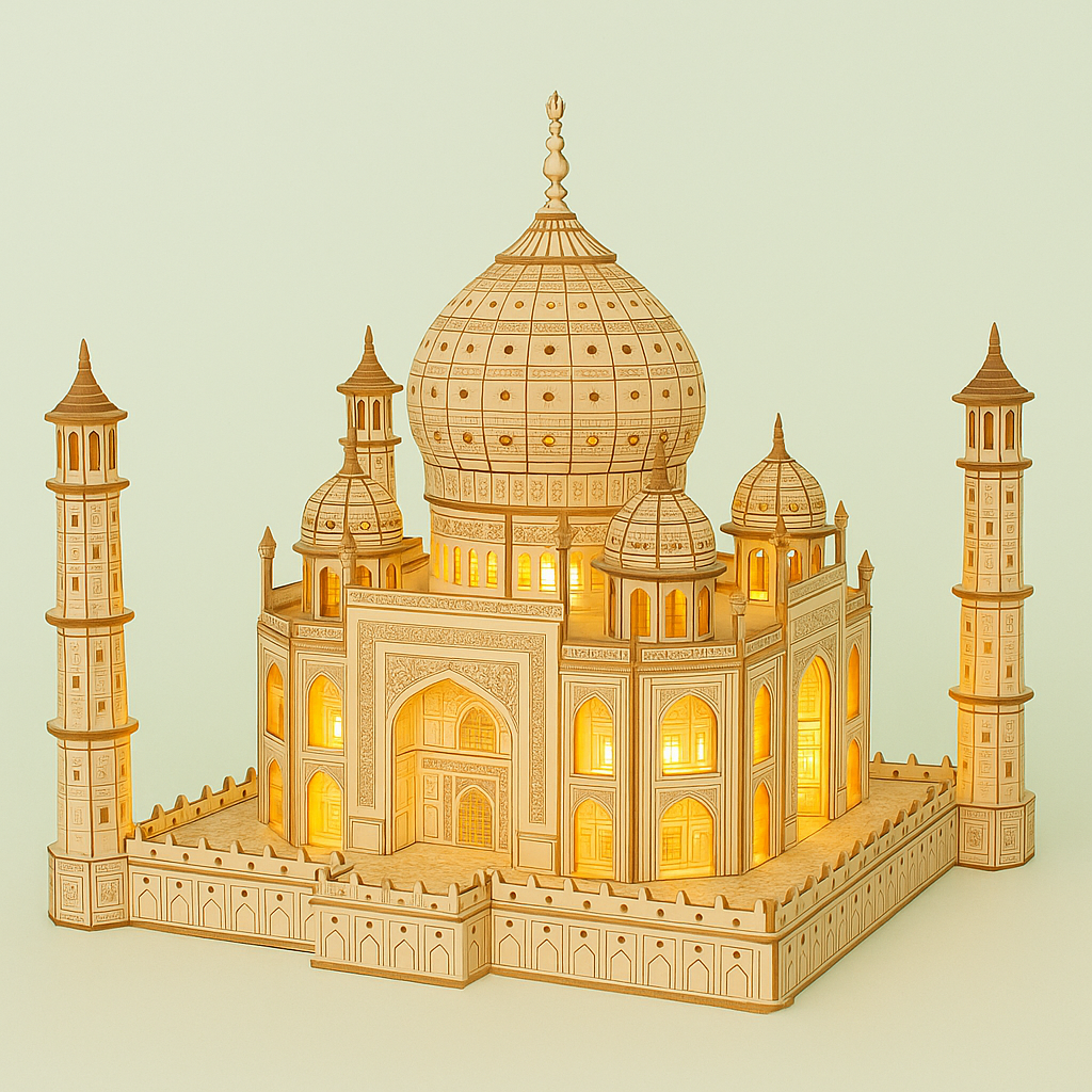 Taj Mahal Wooden Puzzle with Light – DIY 3D Architectural Model