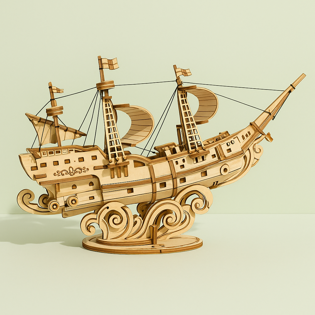 Vintage Wooden Sailing Ship – 3D Watercraft Puzzle for Teens and Adults